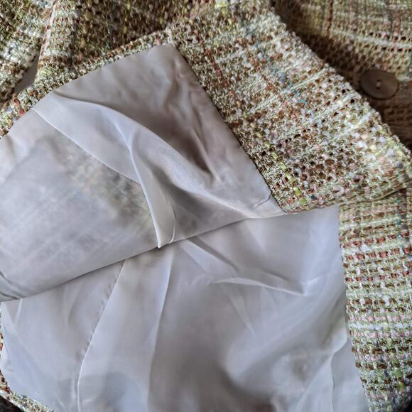 Coldwater Creek Mint Green Brown Tweed Blazer Jacket Pearl Buttons - Size 8 NWT - Picture 9 of 9